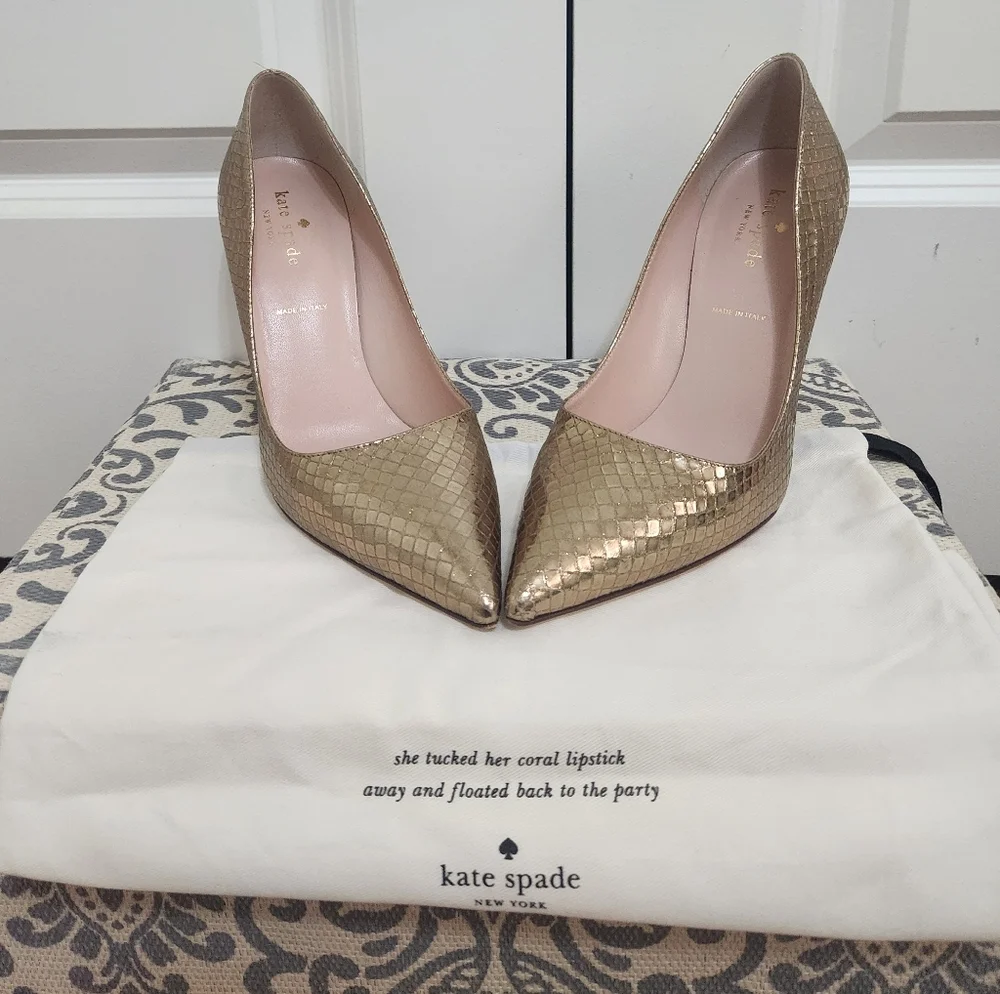 Kate Spade Larisa Metallic Bronze /Gold  Snake Stilettos Pumps